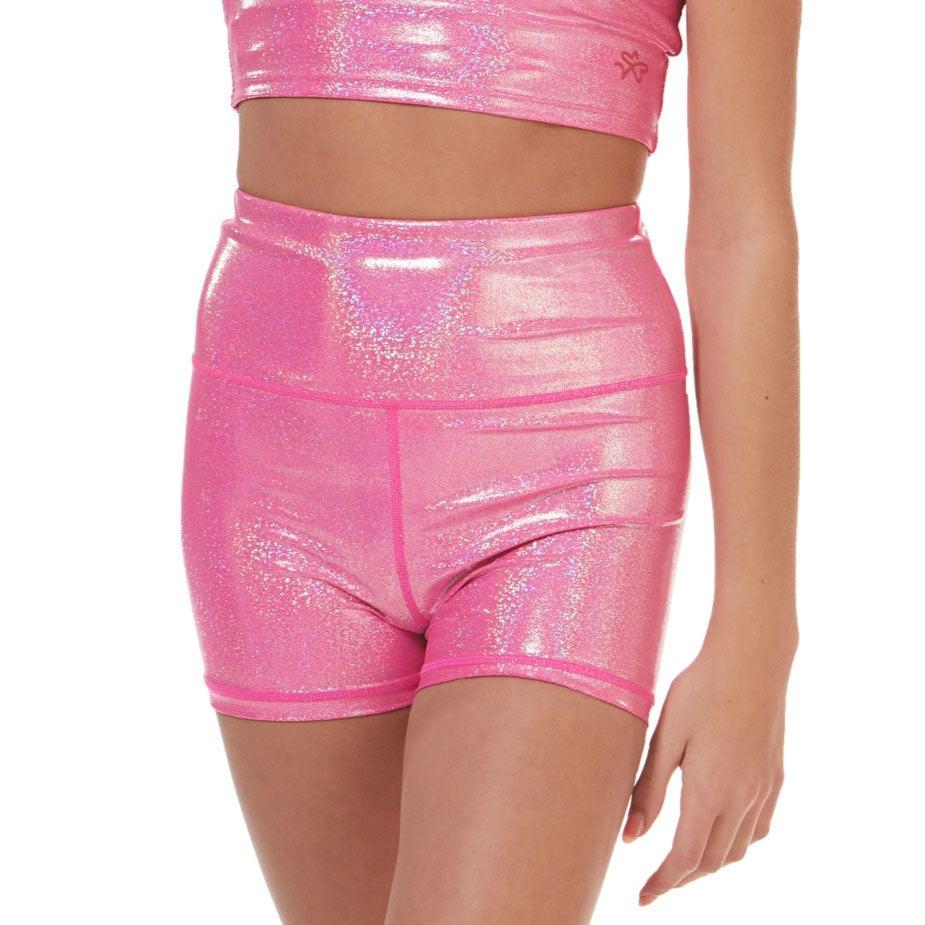 Shiny pink deals biker shorts