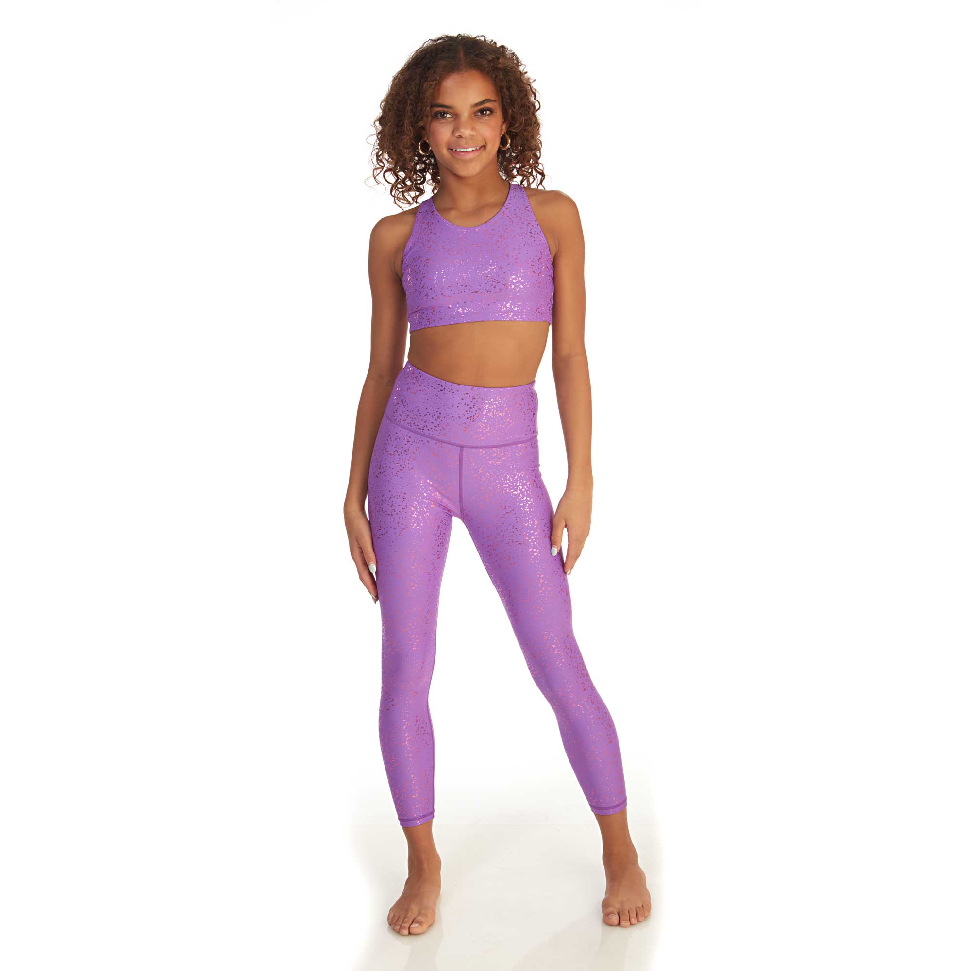 Purple V-Neck crop top - shiny purple
