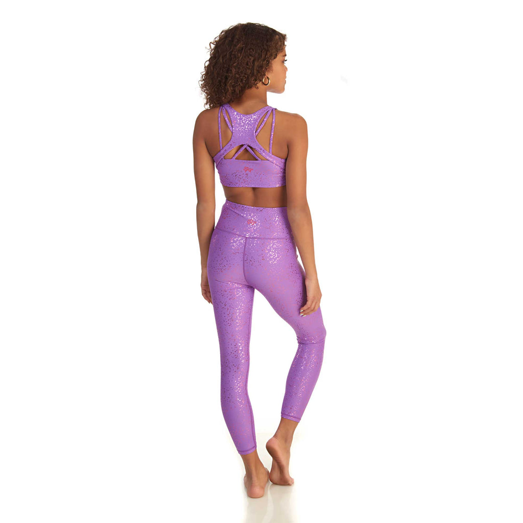 Superstar high-waisted girls leggings shiny purple