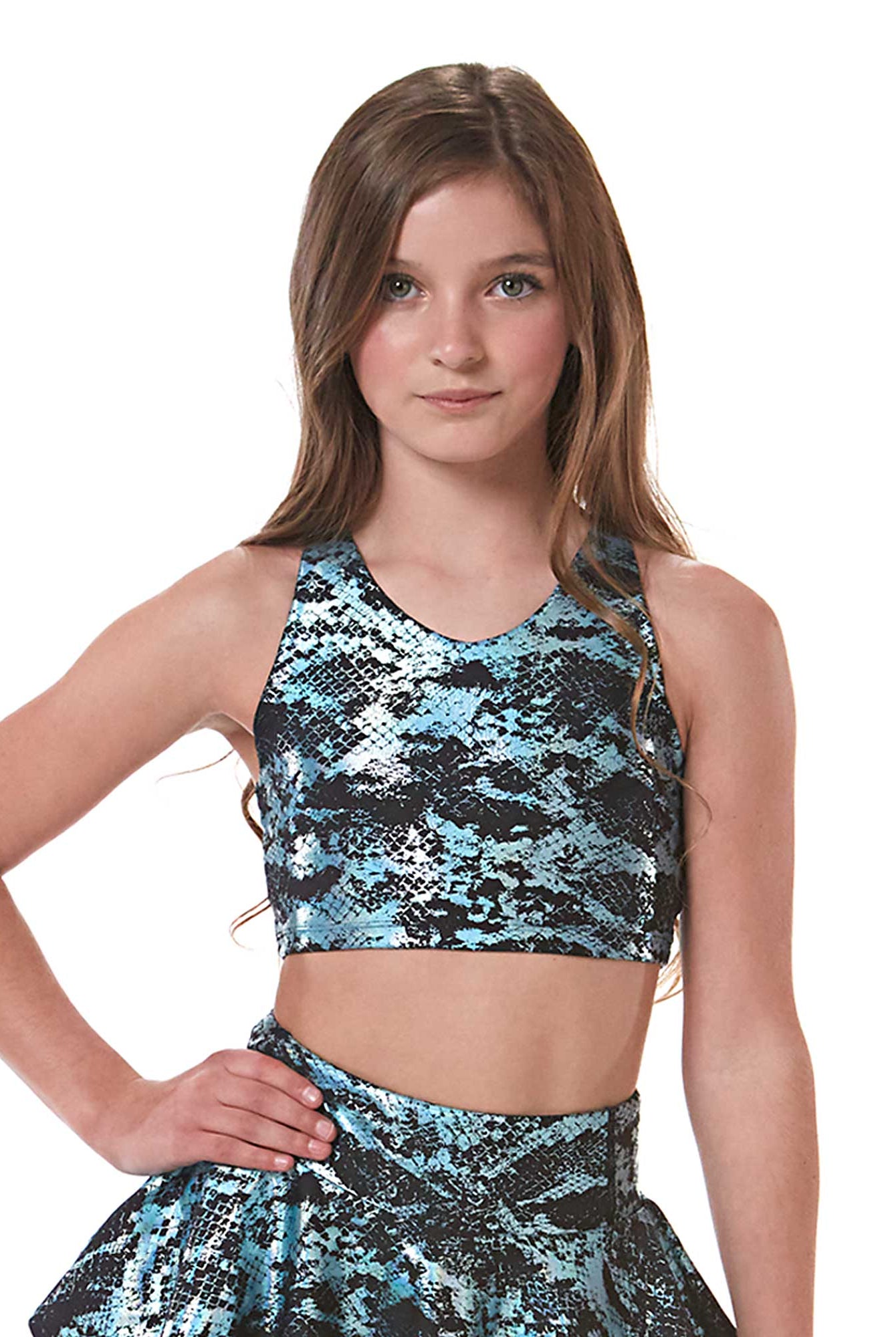 Vitality girls V-Neck Crop Top blue snake