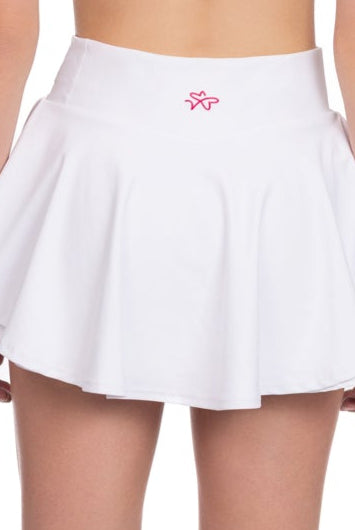 White tennis skirt back view showing flowy movement