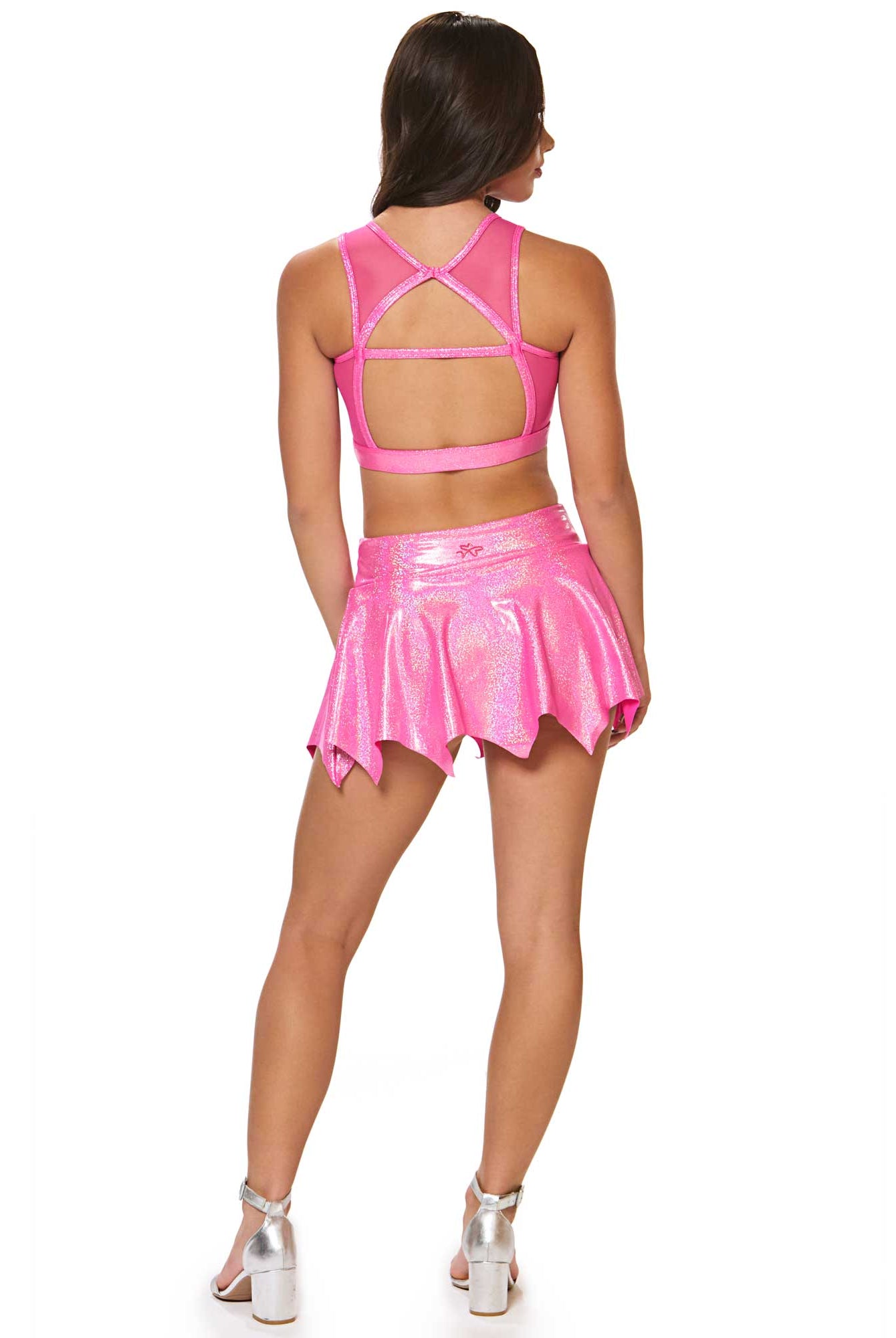 Pink sapphire metallic dance skirt with pointed hem for conventions and performance