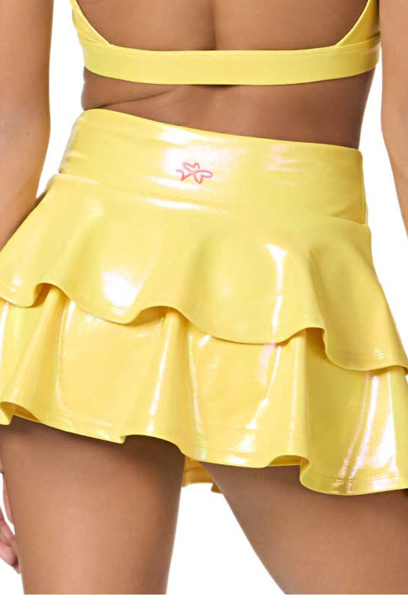 metallic dance skirt back view yellow