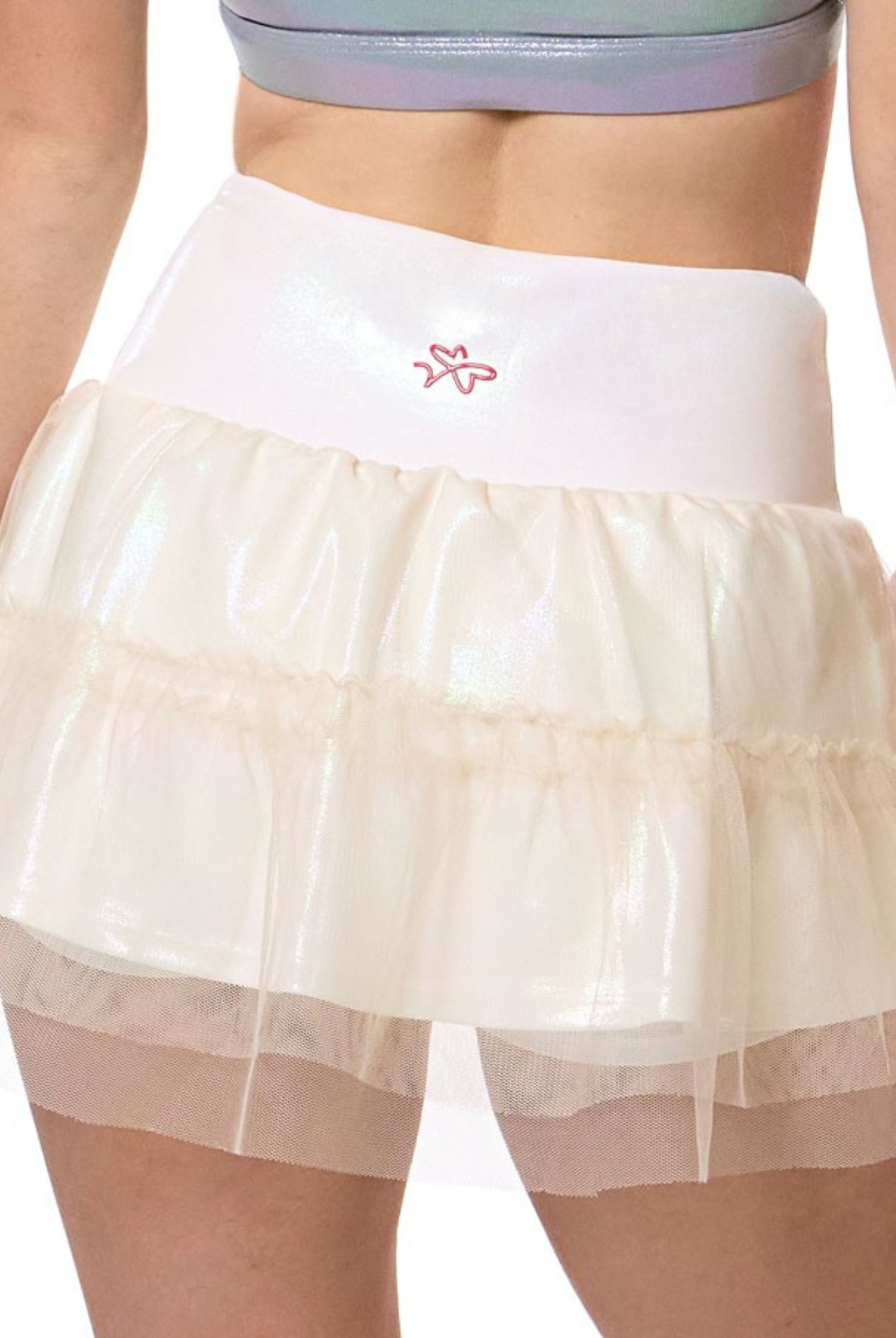 pearl layered tulle dance skirt with soft shimmer and volume back view