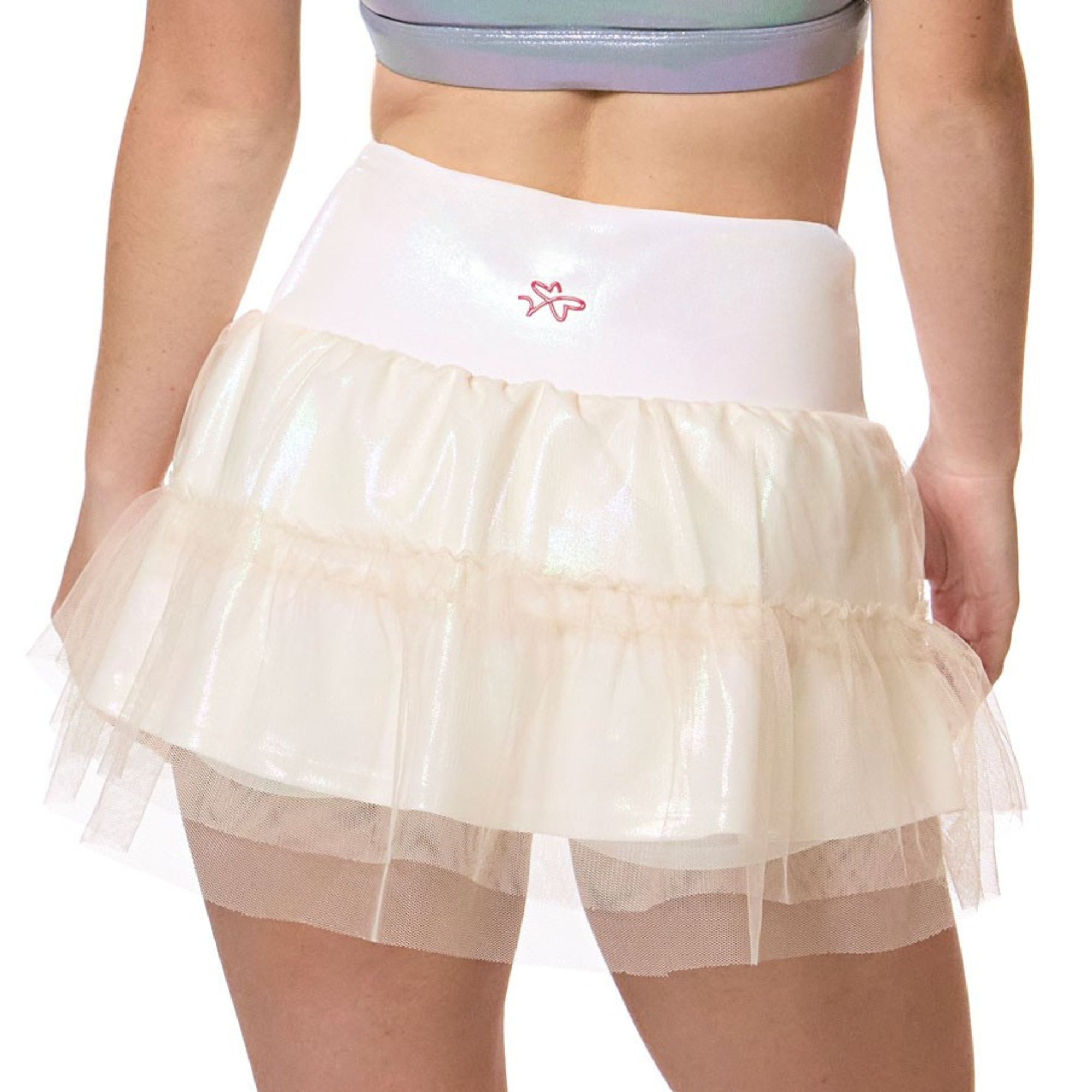 pearl layered tulle dance skirt with soft shimmer and volume back view