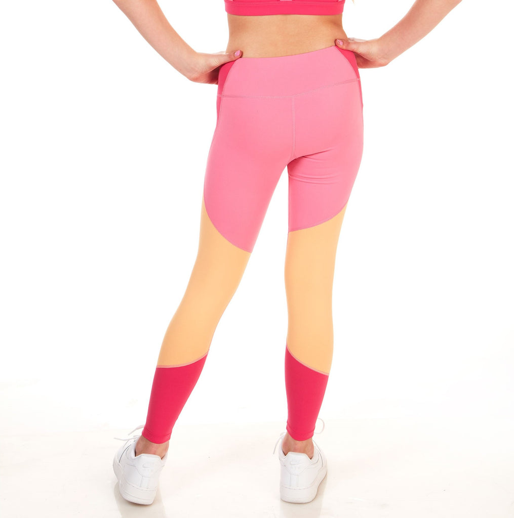 Level Up Girls Leggings - Pink Apricot Colorblocked