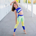 Level Up Girls Leggings - purple yellow mint colorblocked