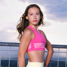 Level Up girls sports bra bright pink and pink colorblocked