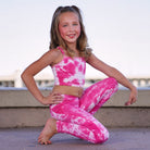 High-Rise Girls Leggings - Pink Tie-Dye