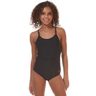 girls black dance leotard with mesh