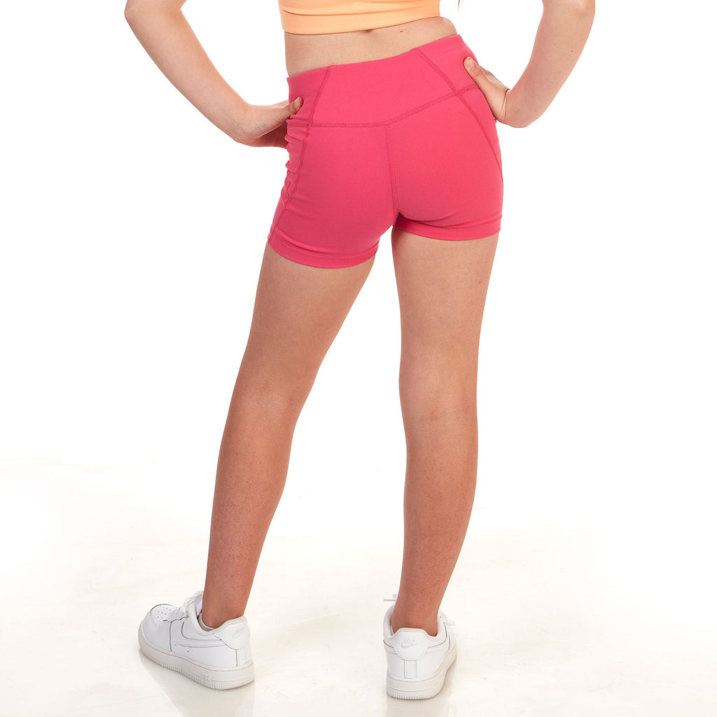 Girls pink high-rise compression shorts