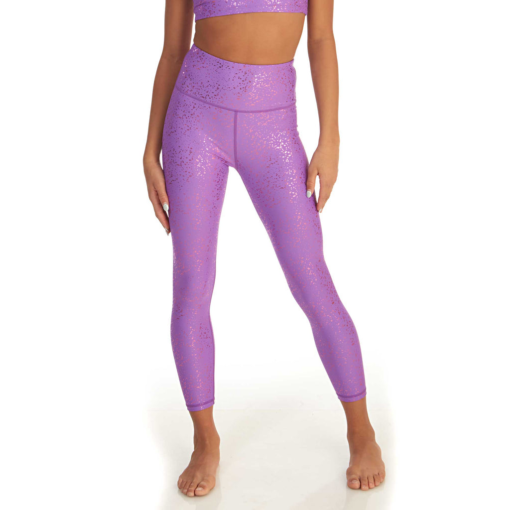 Superstar high-waisted girls leggings shiny purple