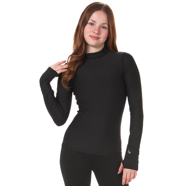 Womens Mock Neck Compression Fit Auqa Fast Dry Long Sleeve Shirt Base Layer  QW BK S Black at  Women's Clothing store