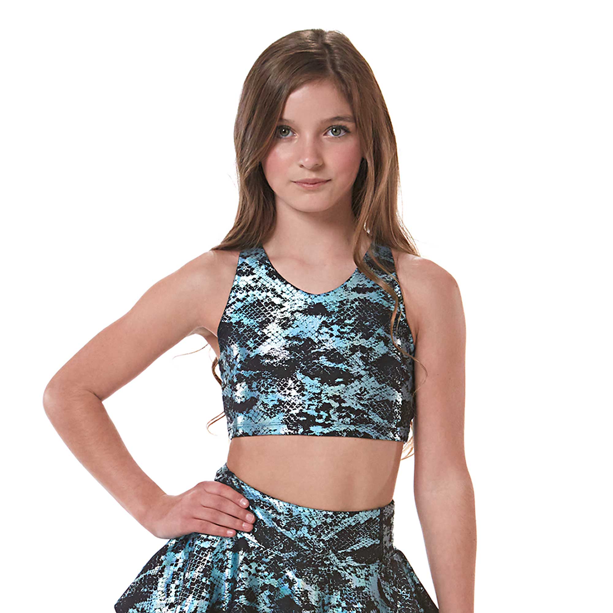 Vitality girls V-Neck Crop Top blue snake