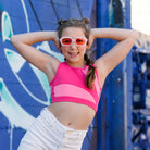 Level Up girls sports bra bright pink and pink colorblocked