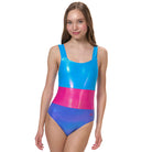 girls one piece swimsuit pink and blue colorblock