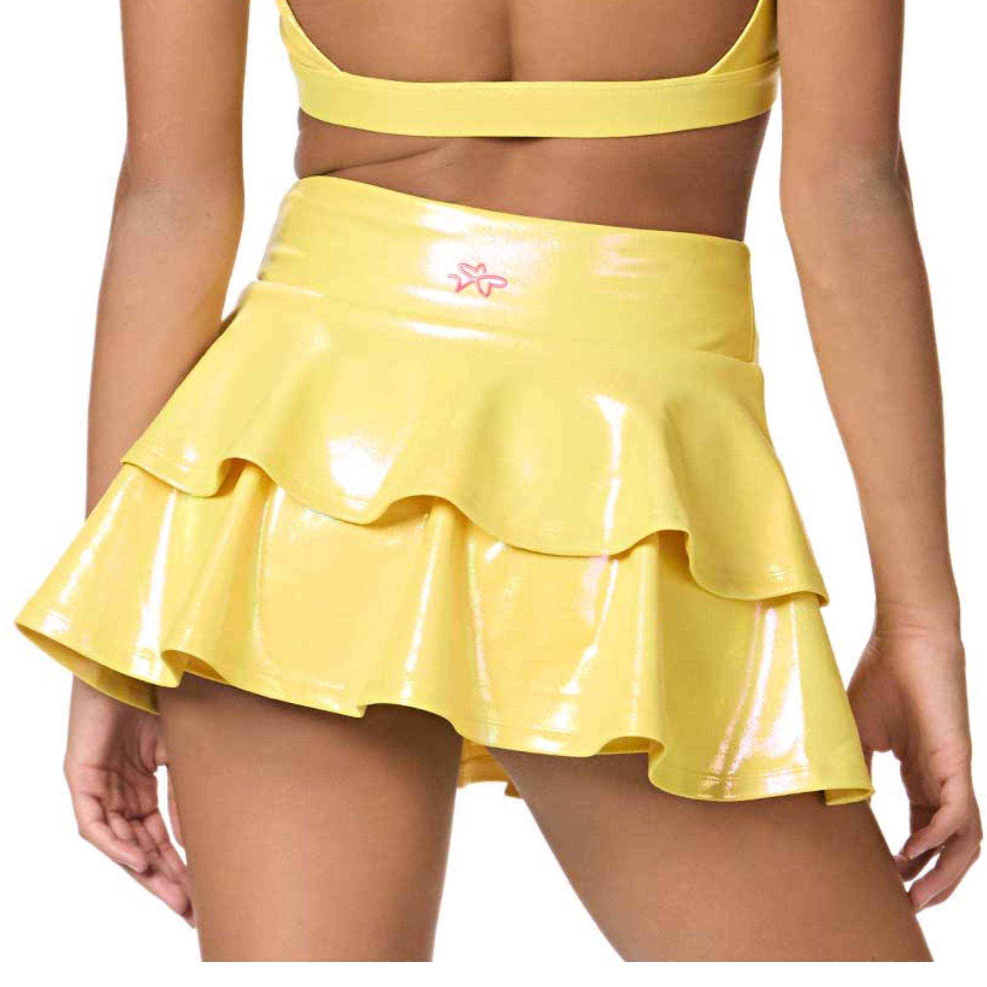 metallic dance skirt back view yellow