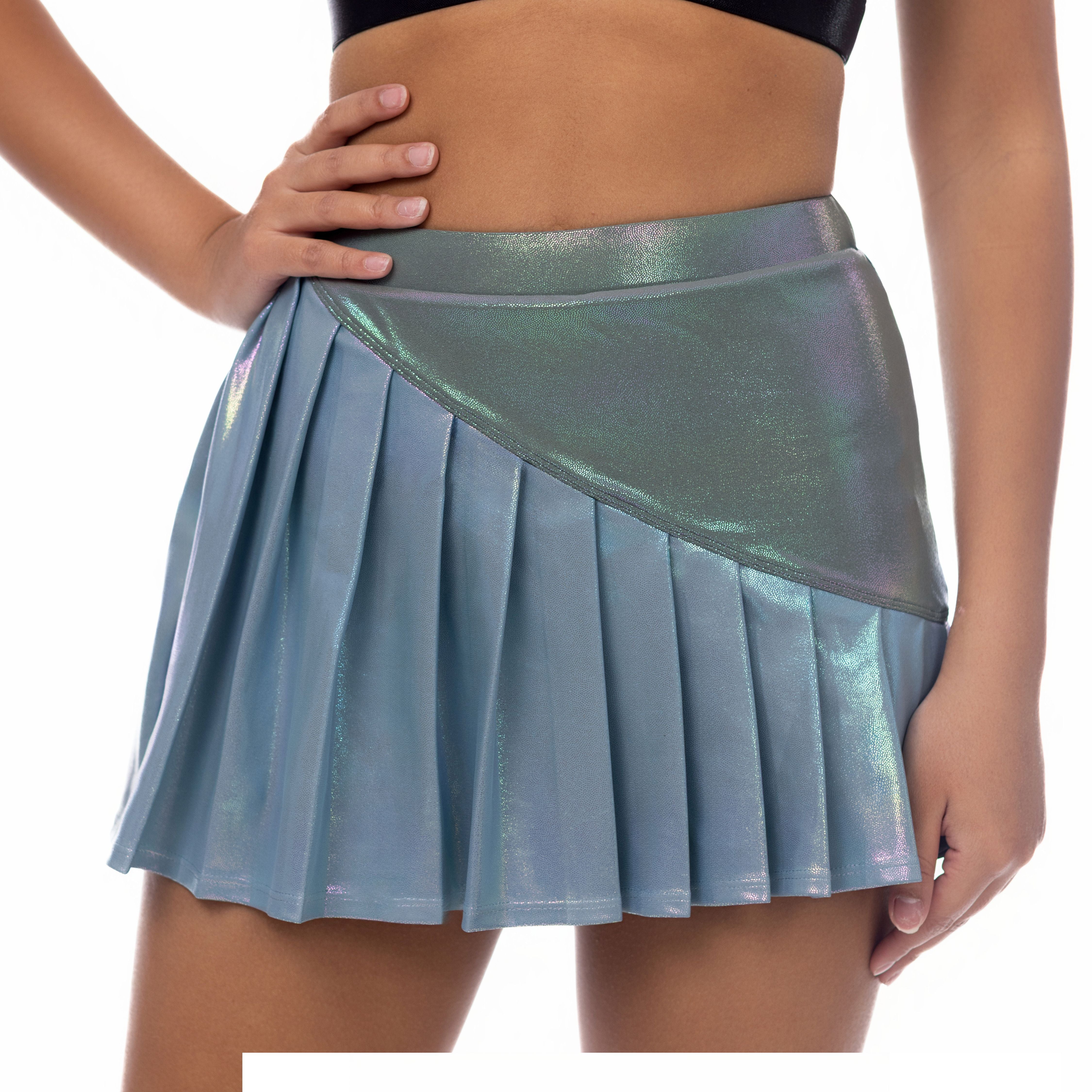 metallic dance skirt blue sapphire pleated detail