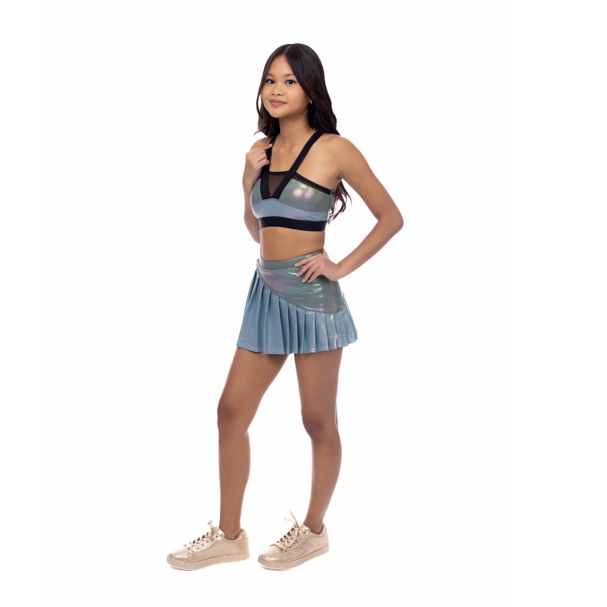girls metallic dance skirt full body