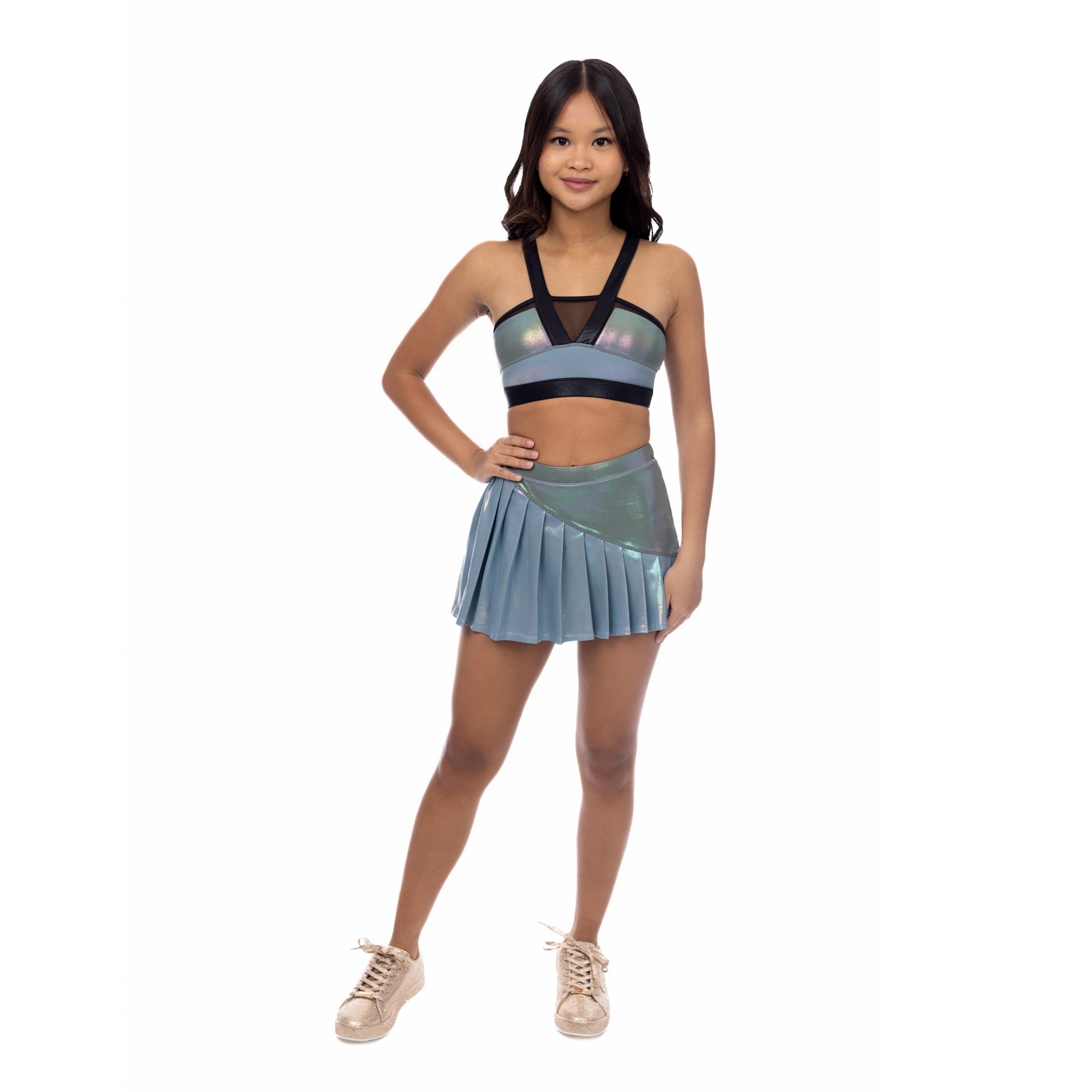 dance skirt outfit metallic convention look