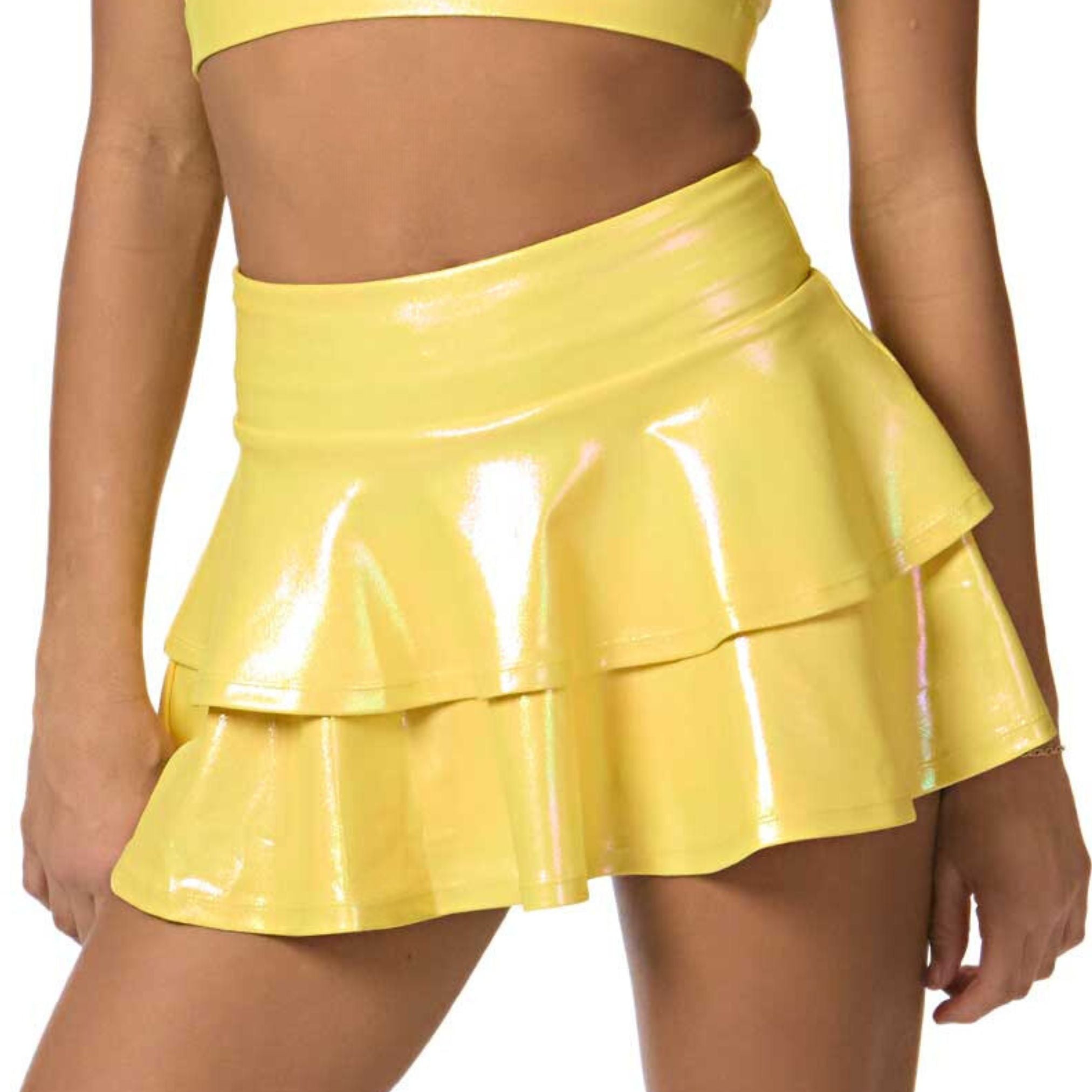 yellow metallic dance skirt ruffle detail