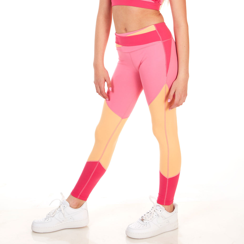Level Up Girls Leggings - Pink Apricot Colorblocked