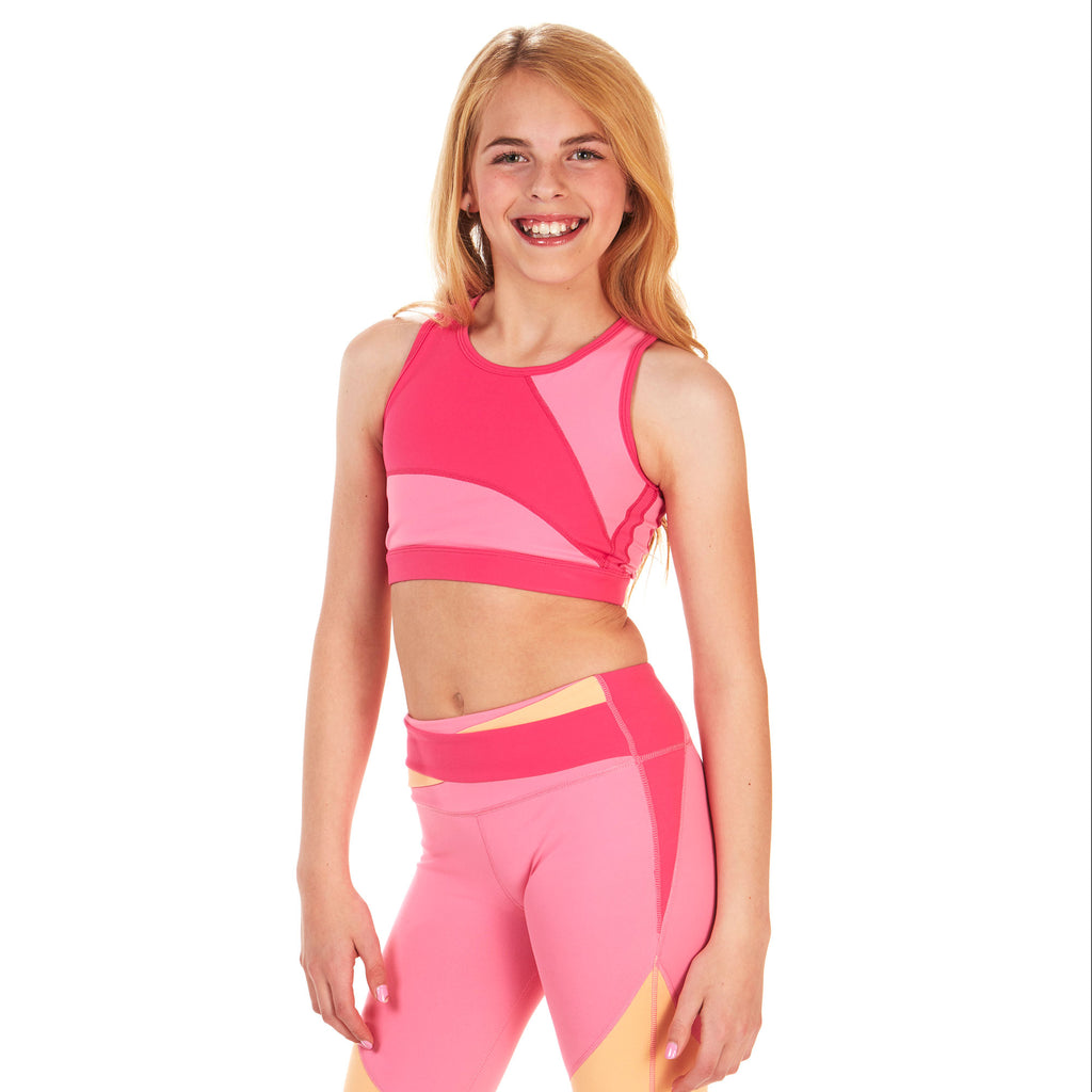 Level Up girls sports bra bright pink and pink colorblocked